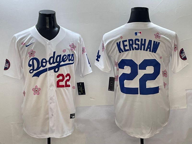 Men Los Angeles Dodgers #22 Kershaw White Sakura Edition 2025 Nike MLB Jersey style 2